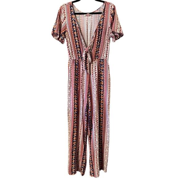 Band of Gypsies Jumpsuit Medium Floral Print Tie Front Boho Romper - Picture 1 of 6
